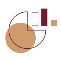 Abstract geometric design with tan circle, burgundy rectangles, and small square shapes.